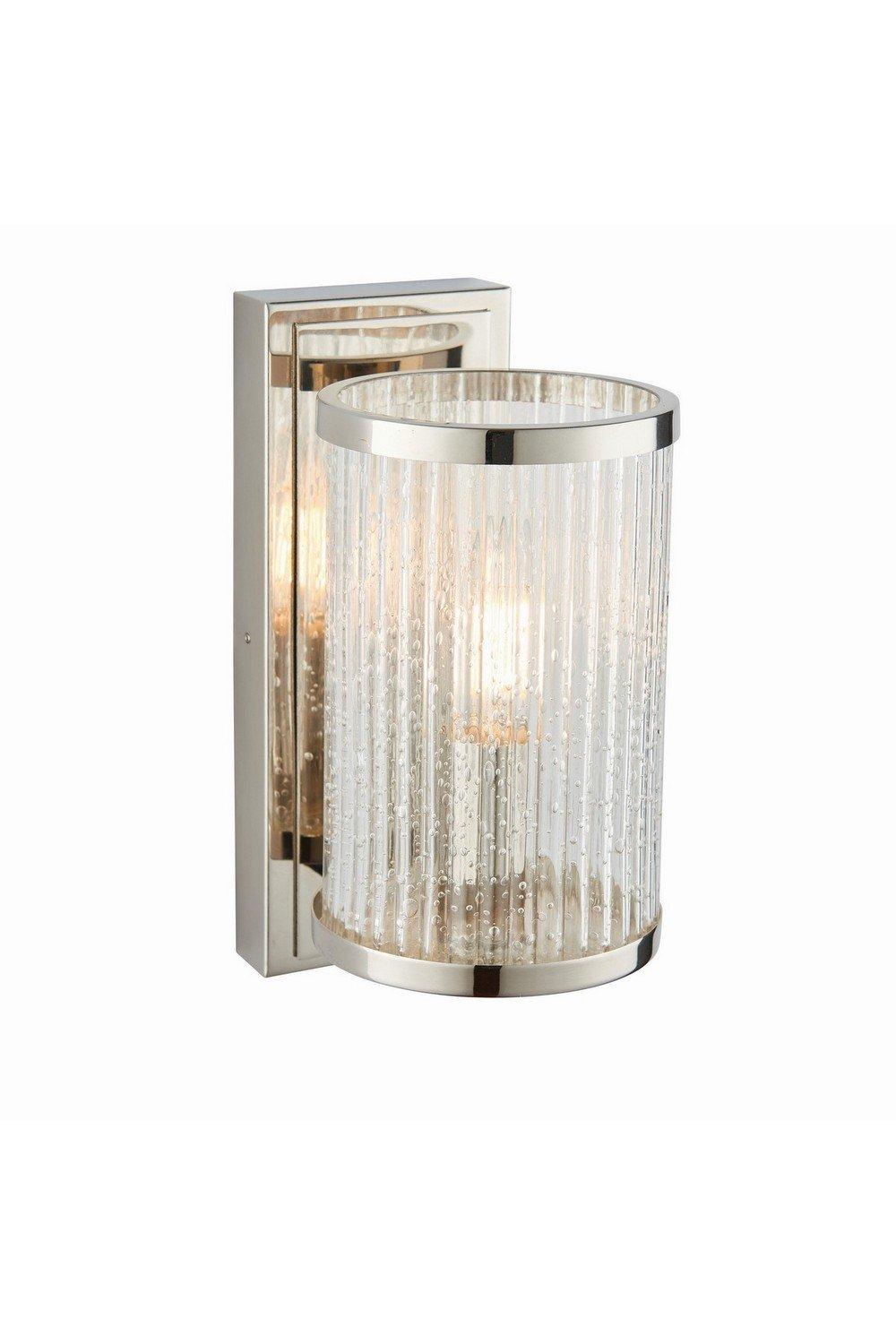 Easton 1 Light Wall Bright Nickel Ribbed Glass With Bubbles E14
