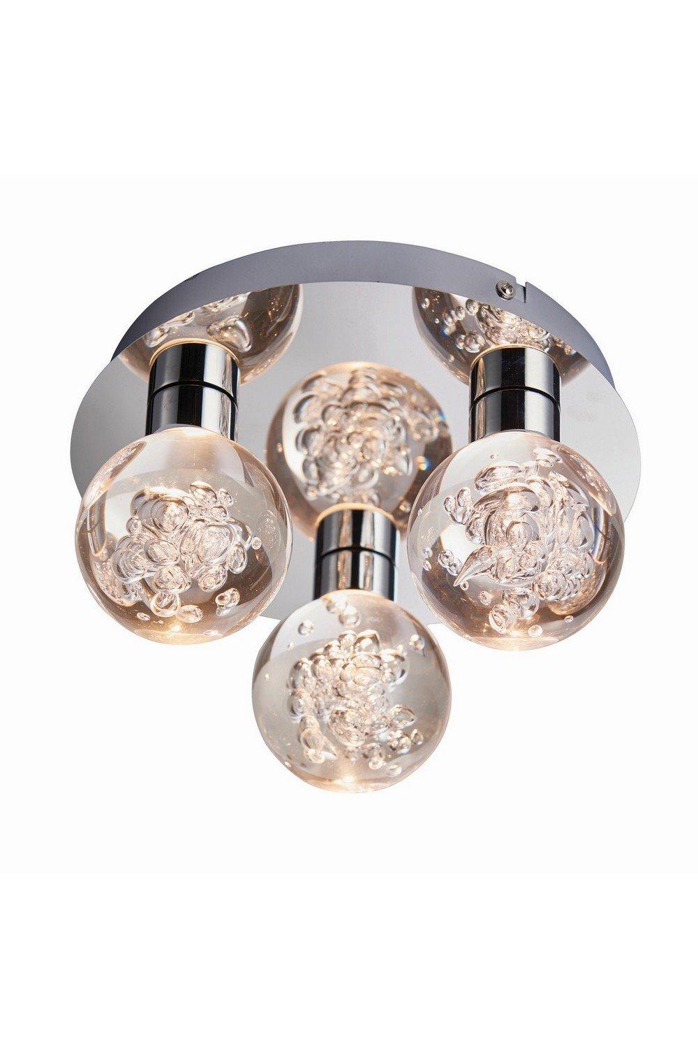 Versa LED 3 Light Bathroom Flush Chrome Acrylic Bubble Effect IP44