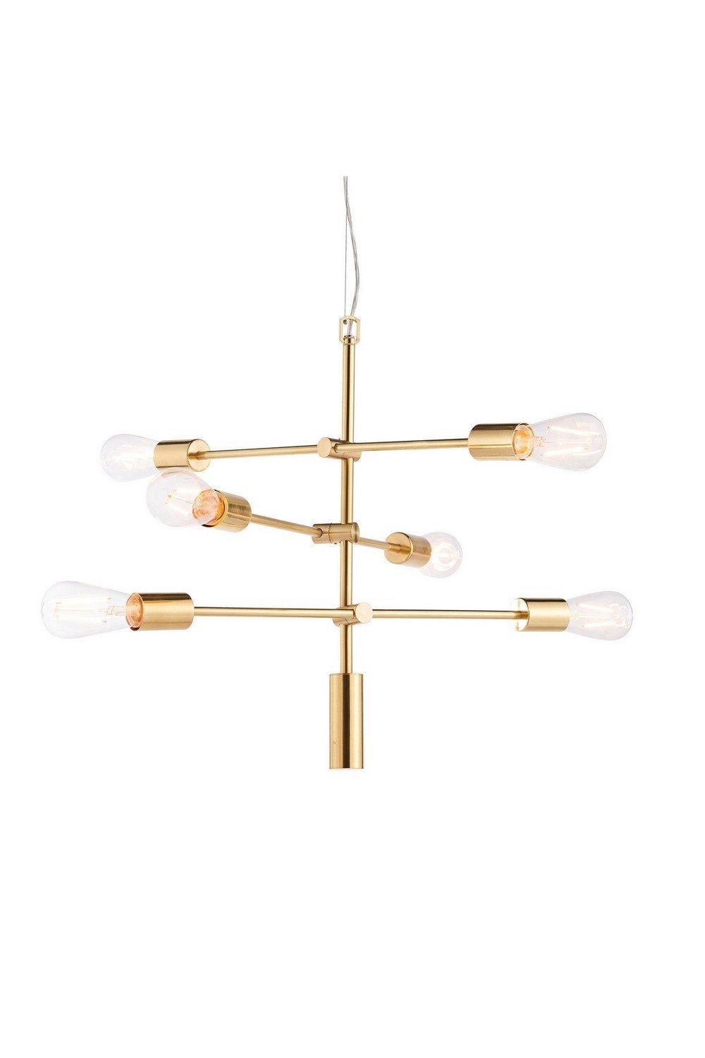 Rubens Pendant Satin Brushed Gold Effect Plate 6 Light Dimmable IP20 E27
