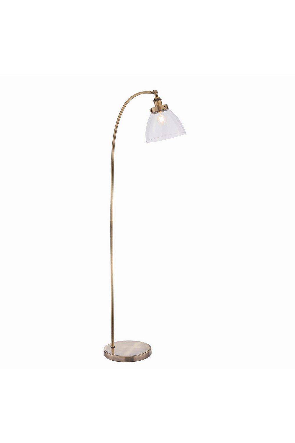 Hansen 1 Light Floor Lamp Antique Brass Glass E27