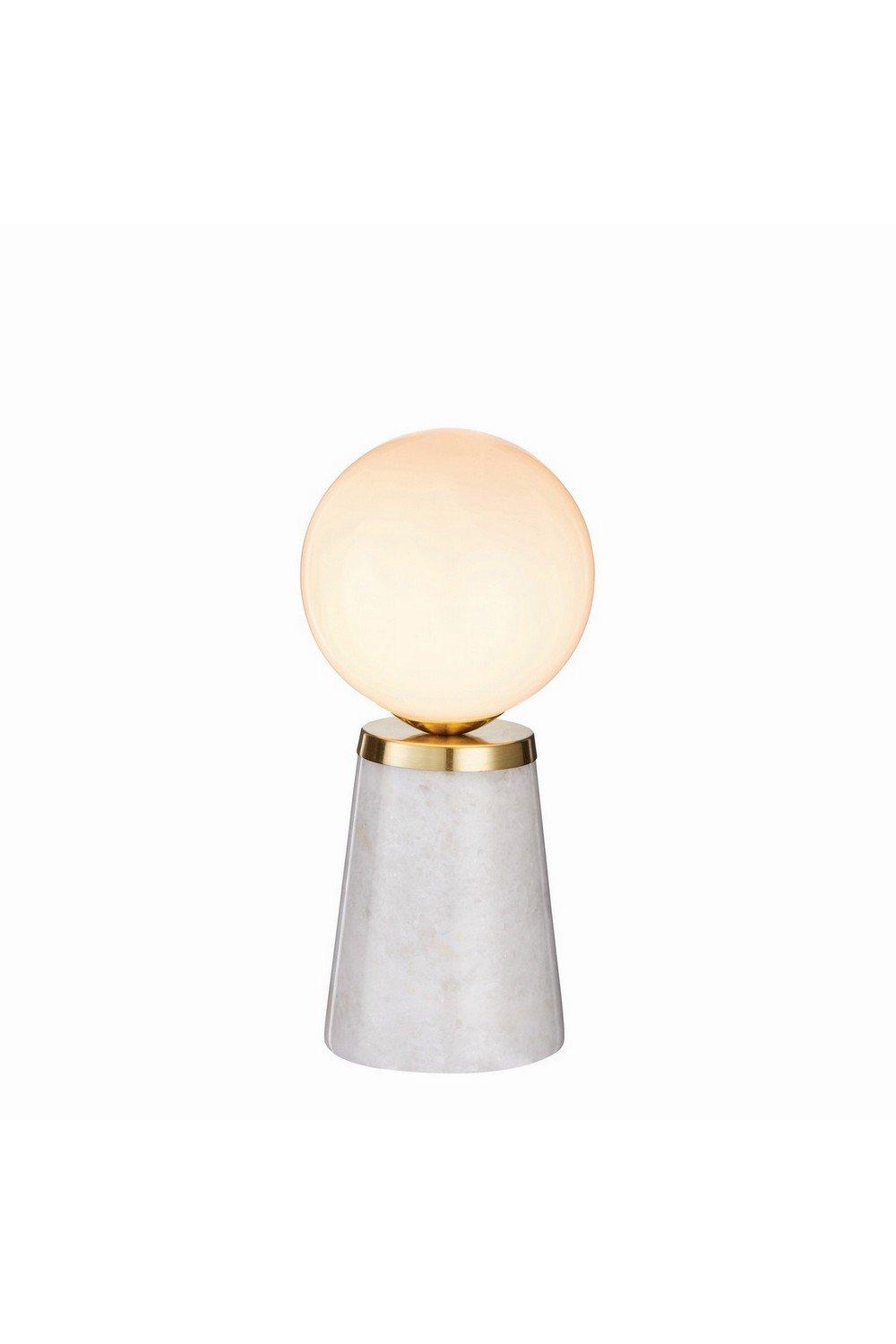 Otto Globe Table Lamp White & Grey Marble With Satin Brushed Gold Effect Plate 1 Light IP20 G9