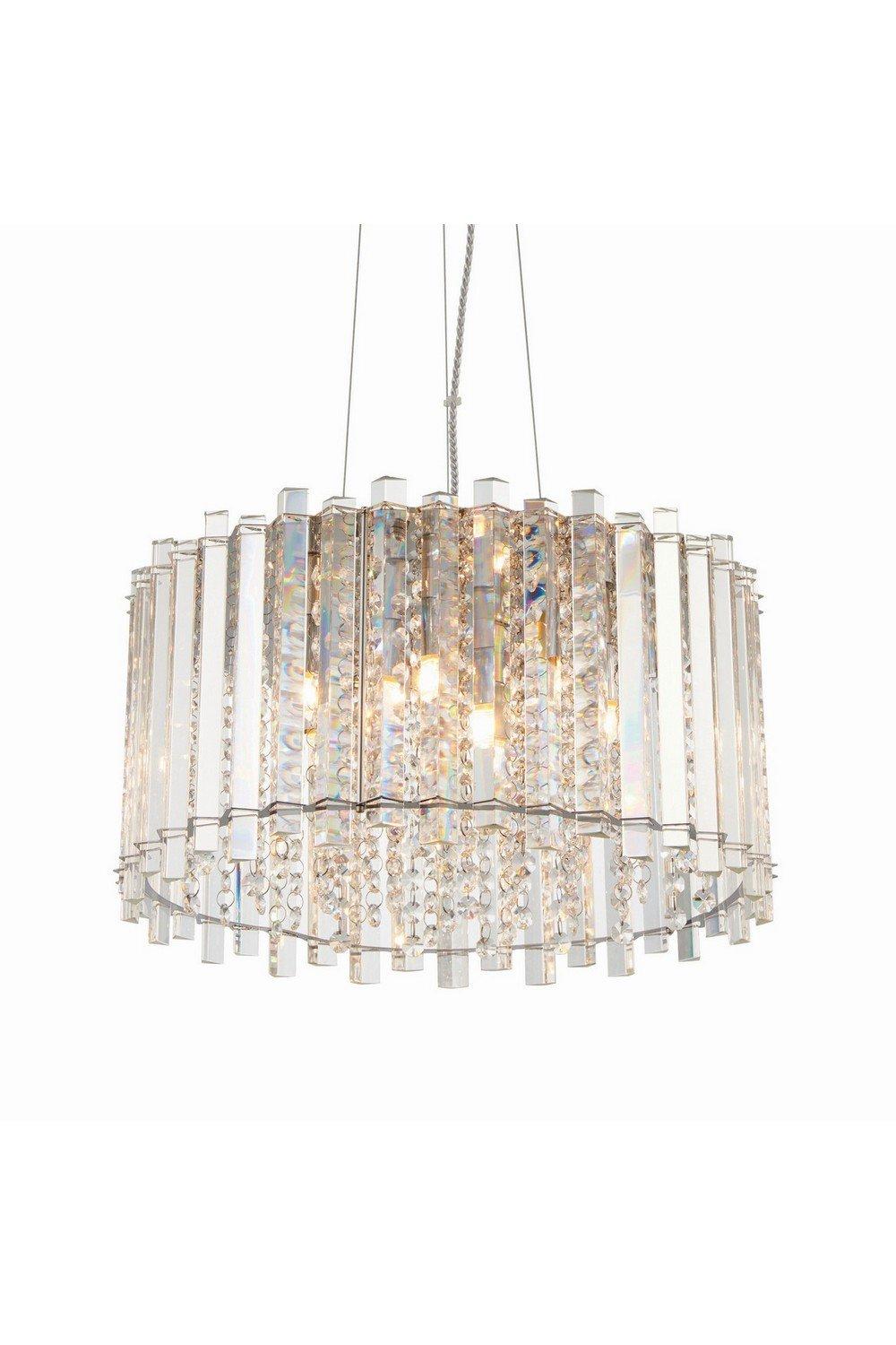 Hanna Pendant Clear Crystal (K5) Glass & Chrome Effect Plate 5 Light Dimmable IP20 G9