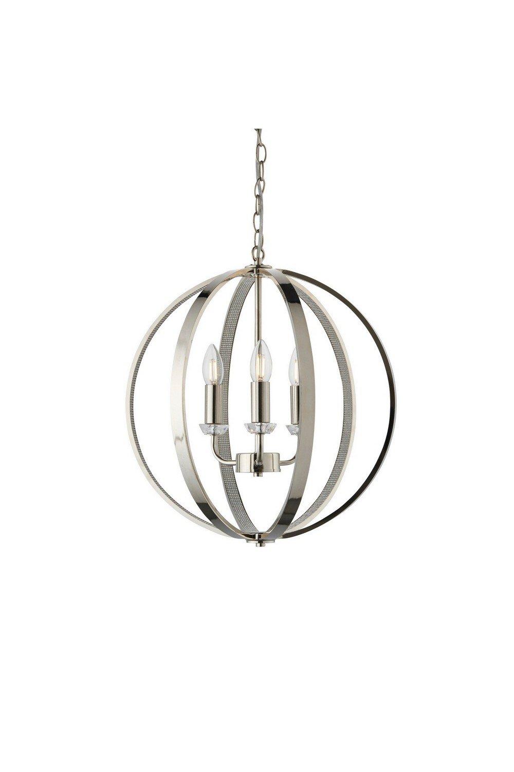 Ritz 3 Light Wire Ceiling Pendant Bright Nickel & Clear Faceted Acrylic E14