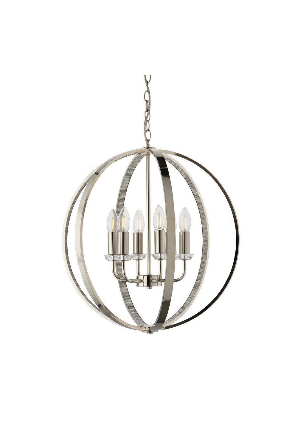 Ritz 6 Light Ceiling Pendant Bright Nickel & Clear Faceted Acrylic E14
