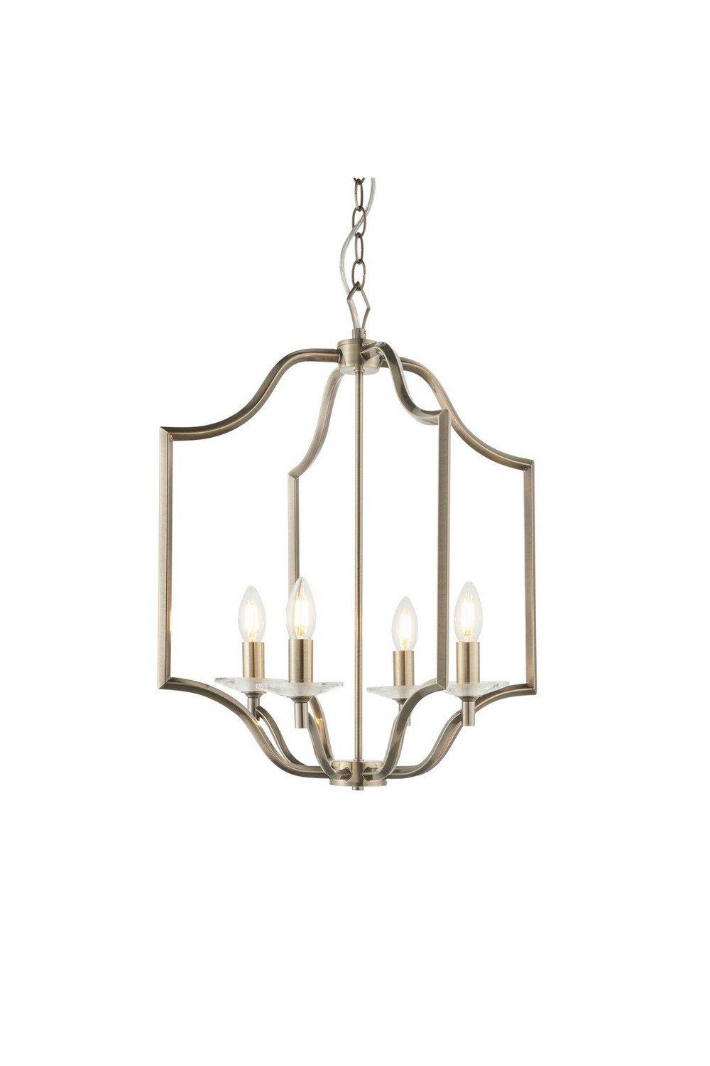 Lainey 4 Light Ceiling Pendant Antique Brass Plate & Clear Crystal Glass E14