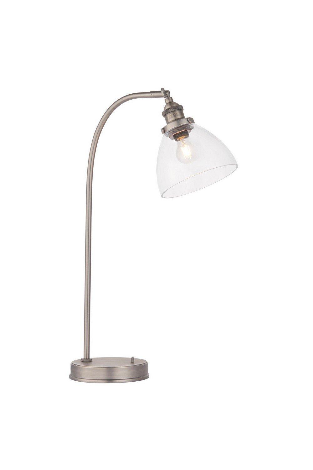 Hansen Task Table Lamp Brushed Silver Paint Clear Glass