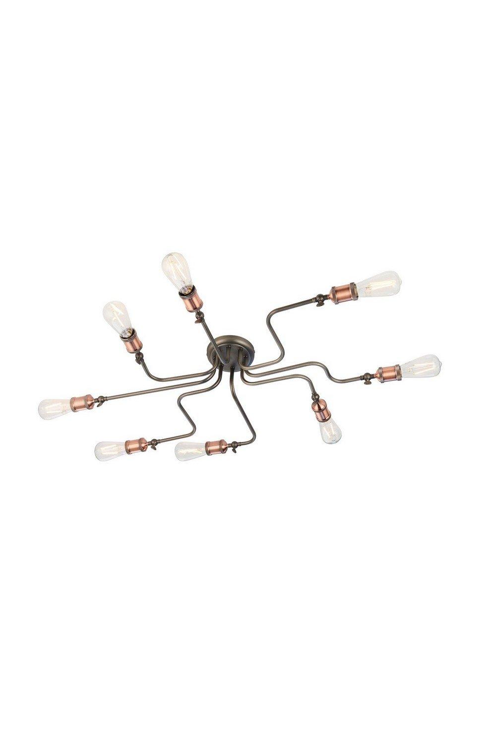 Hal Large Industrial Style Multi Arm Flush Light Aged Pewter & Copper with Adjustable Heads