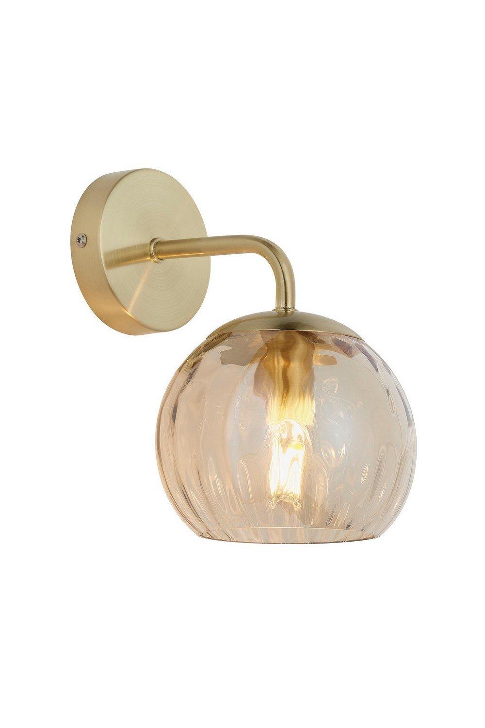 Dimple Glass Wall Lamp Satin Brass Plate Champagne Lustre Glass
