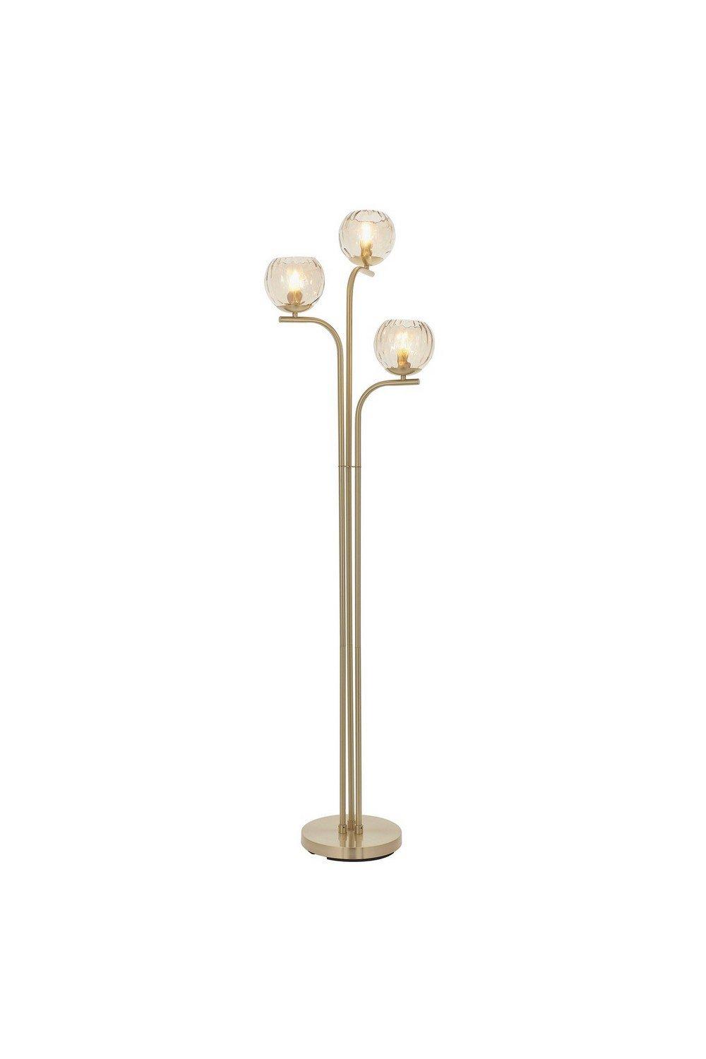 Dimple Complete Floor Lamp Satin Brass Plate Champagne Lustre Glass