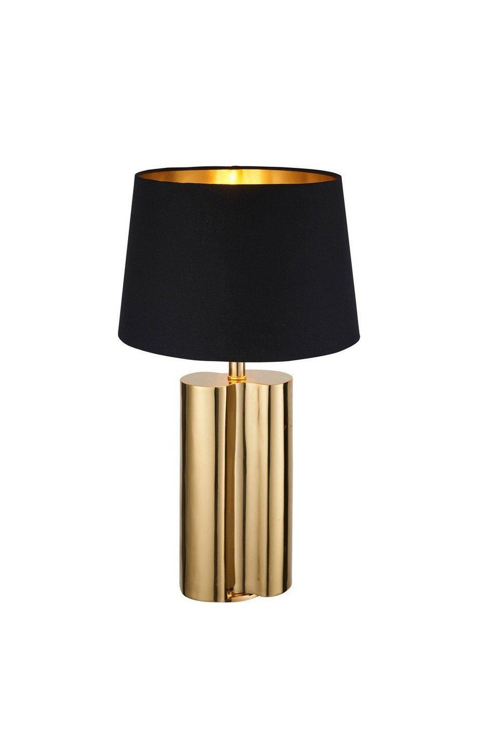 Calan Table Lamp Gold Effect Plate Black Cotton Fabric Shade