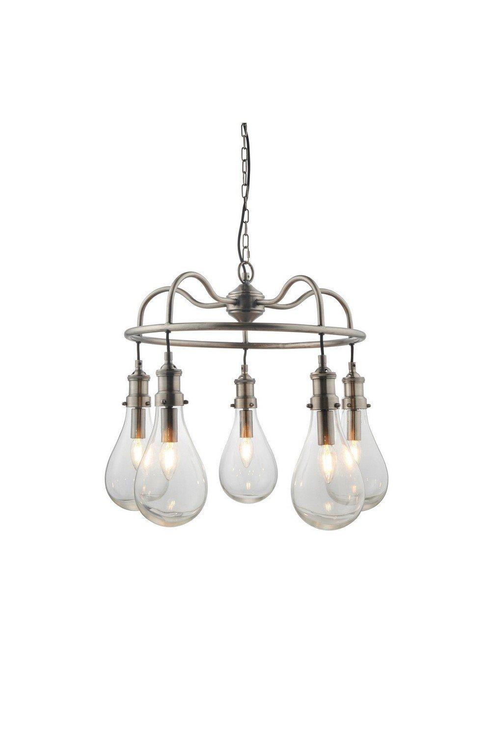 Photos - Floodlight / Street Light Endon Hadassa Multi Arm Glass Pendant Light Antique Nickel Plate Clear Glass 