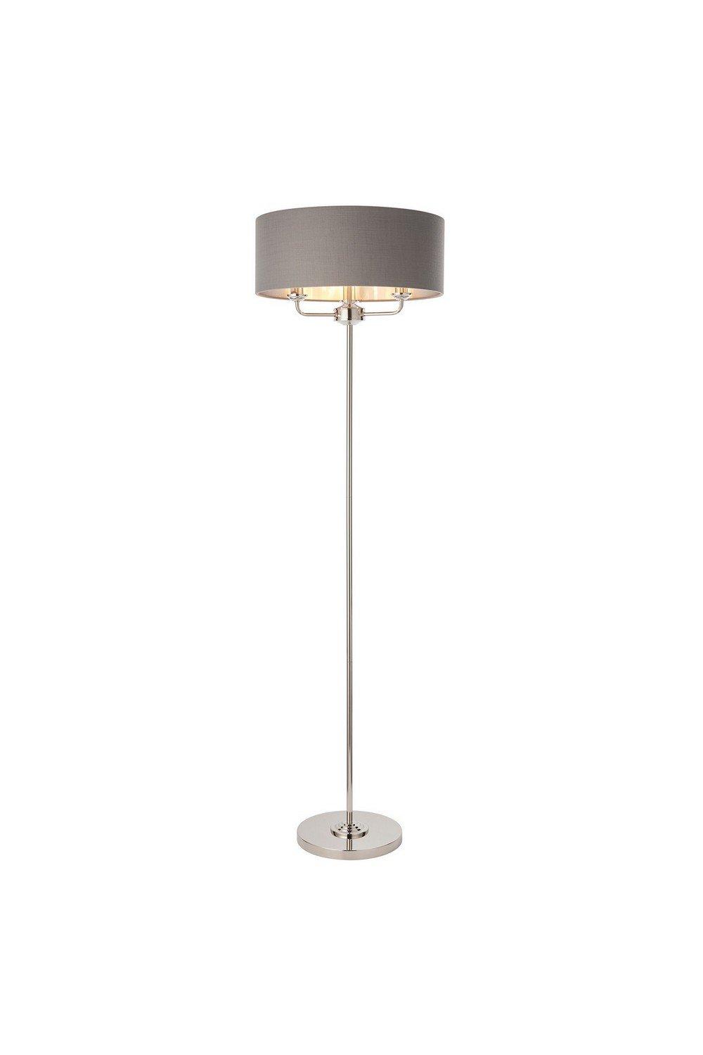 Highclere Floor Lamp Bright Nickel Plate Charcoal Fabric Shade