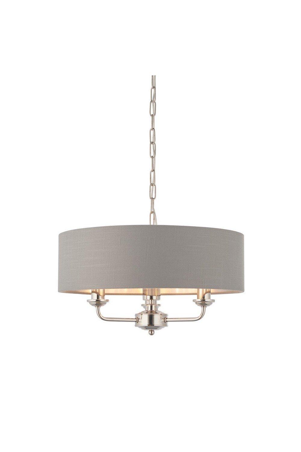 Highclere Cylindrical Pendant Light Bright Nickel Plate Charcoal Fabric