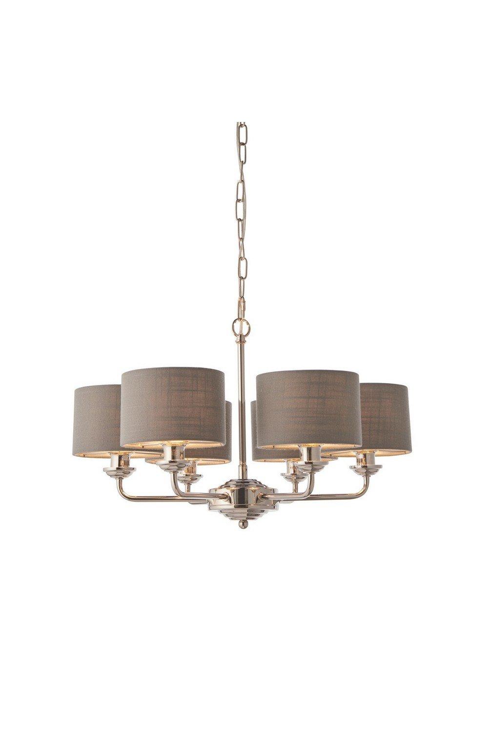 Highclere Pendant Light Bright Nickel Plate Charcoal Fabric Multi Arm Shade
