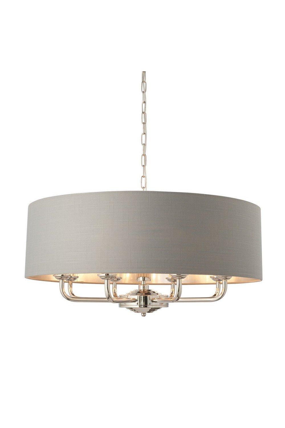 Highclere Single Shade Pendant Light Bright Nickel Plate Charcoal Fabric