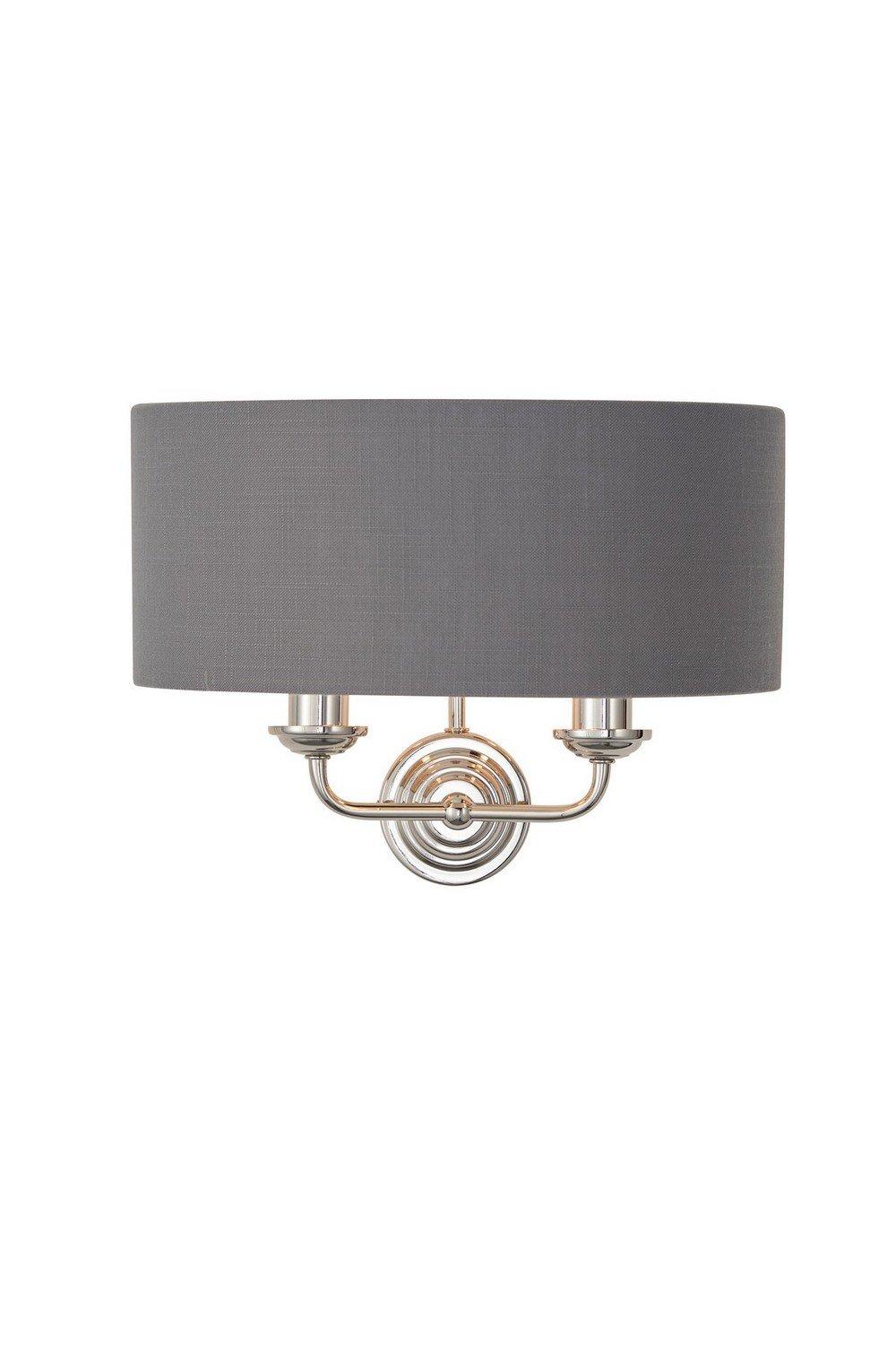 Highclere Shade Wall Lamp Bright Nickel Plate Charcoal Fabric