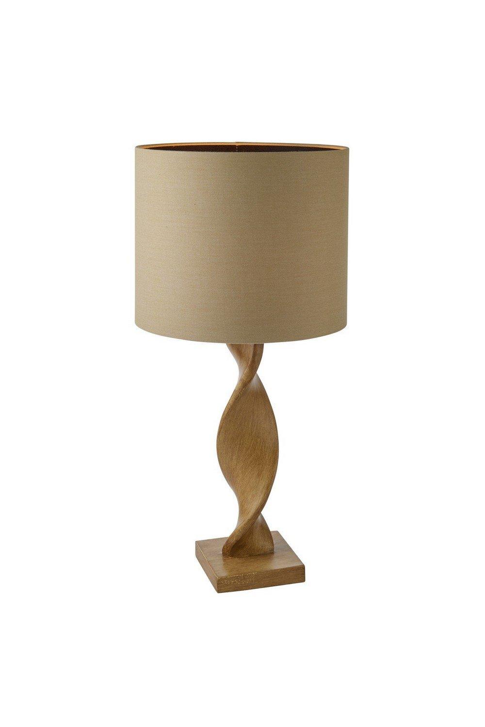 Abia Table Lamp Oak Effect Resin Natural Linen Shade
