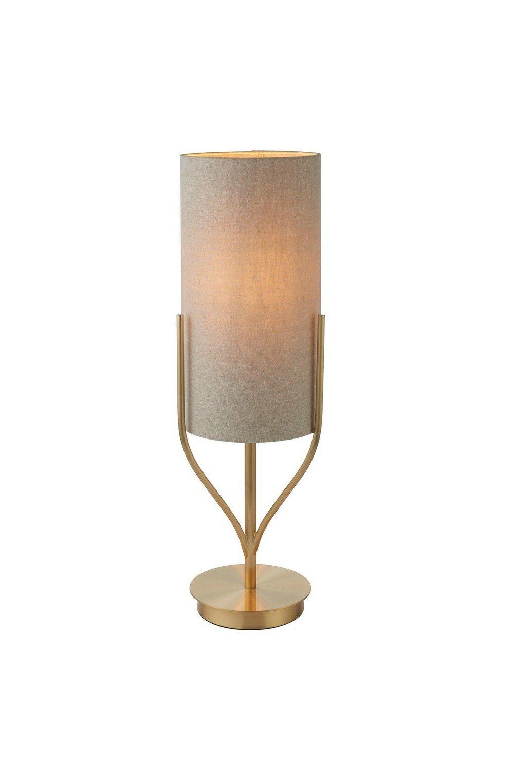 Fraser Base & Shade Table Lamp Satin Brass Plate Natural Linen Mix Fabric