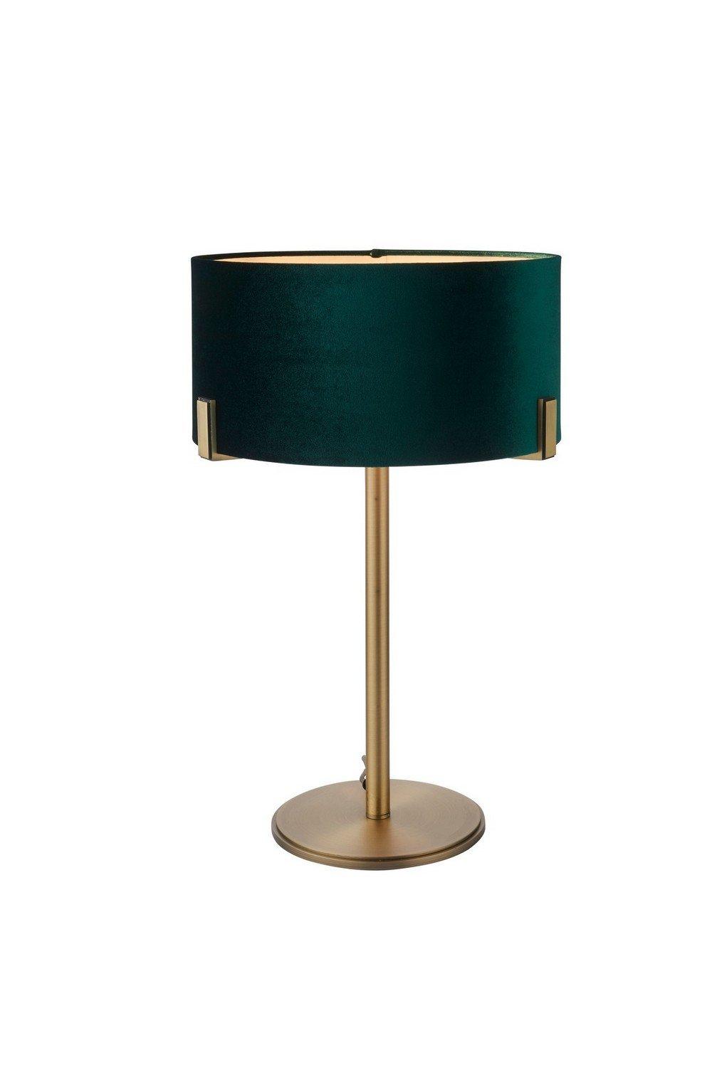 Hayfield Table Lamp Matt Antique Brass Plate Green Velvet Shade