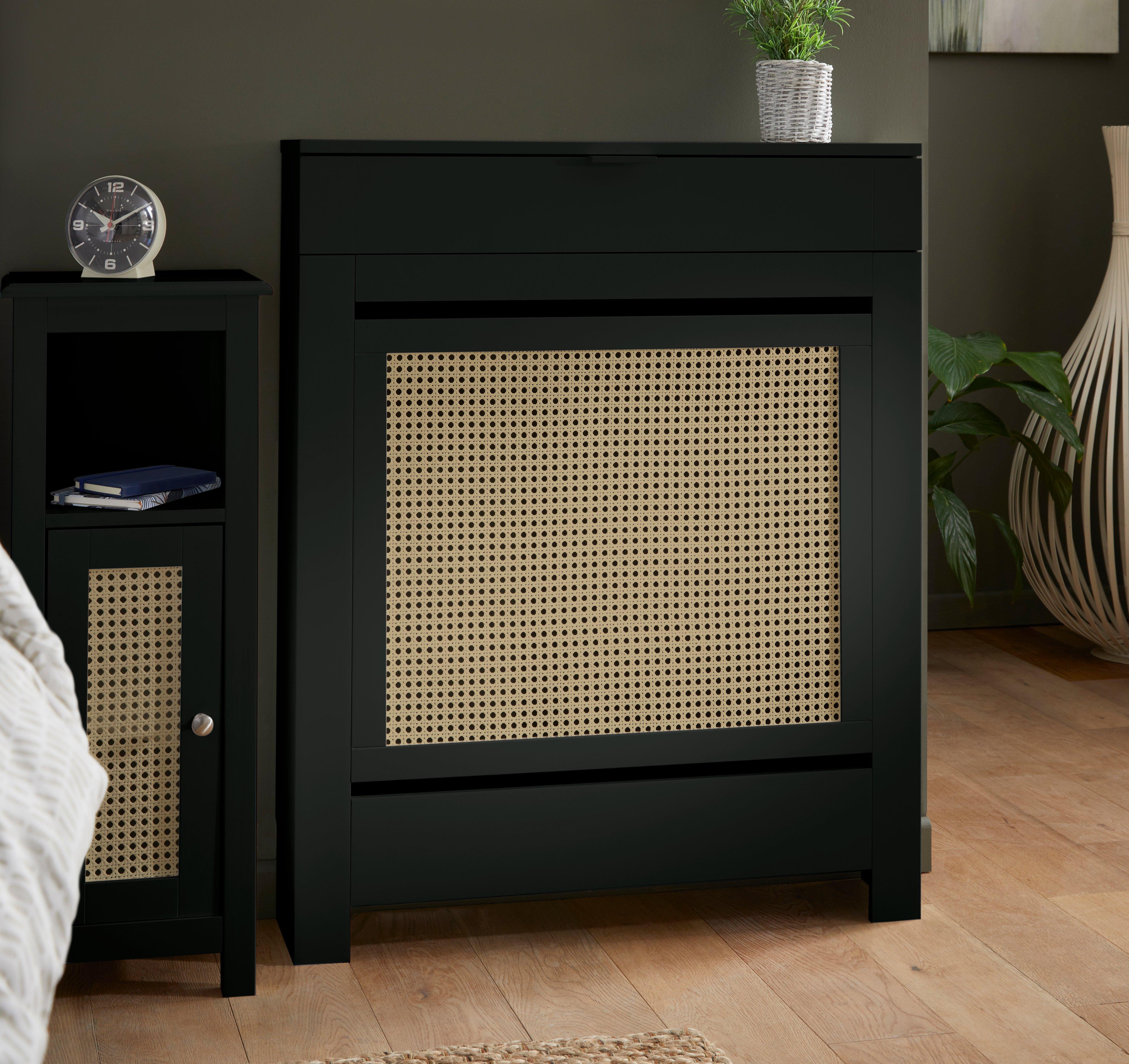 Small Radiator Cover with Drawer and Rattan Panels