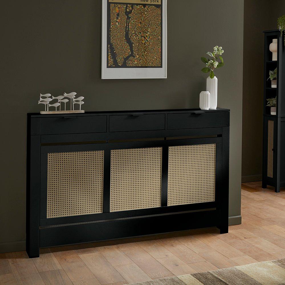 Large Radiator Cover with Drawers and Rattan Panels