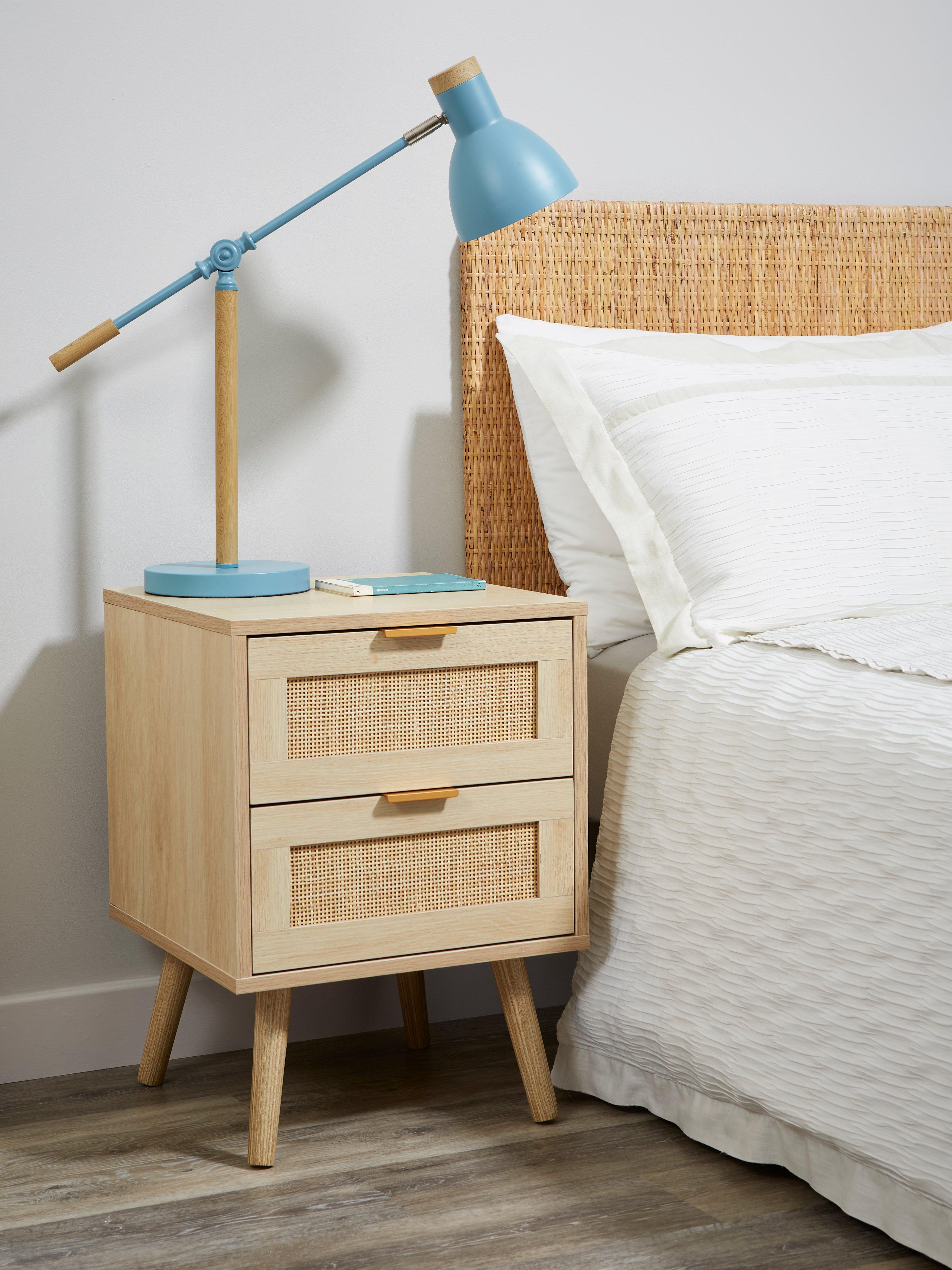 Light Rattan 2 Drawer Bedside Cabinet with Pine Legs