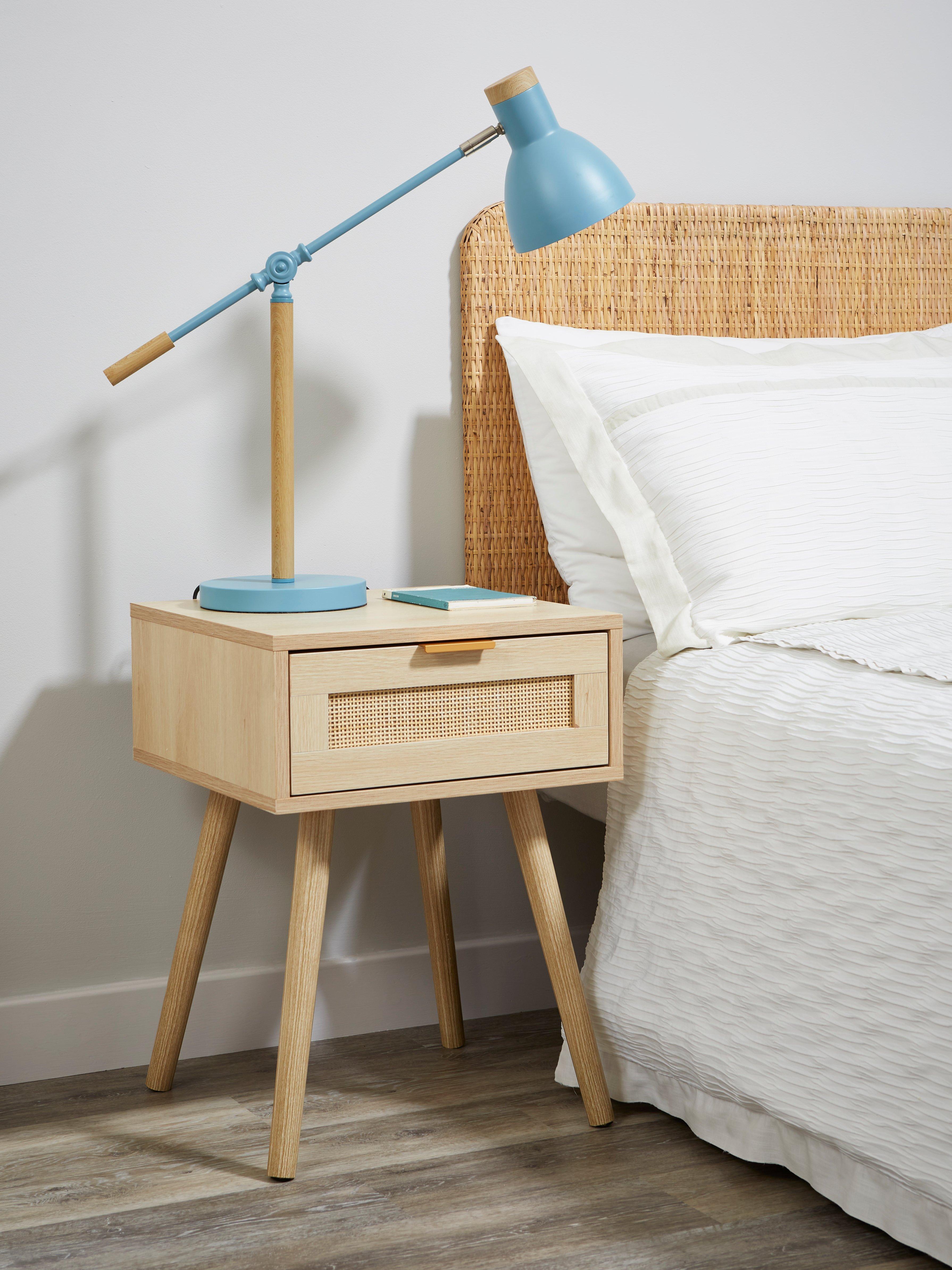 Light Rattan 1 Drawer Bedside Cabinet with Pine Legs