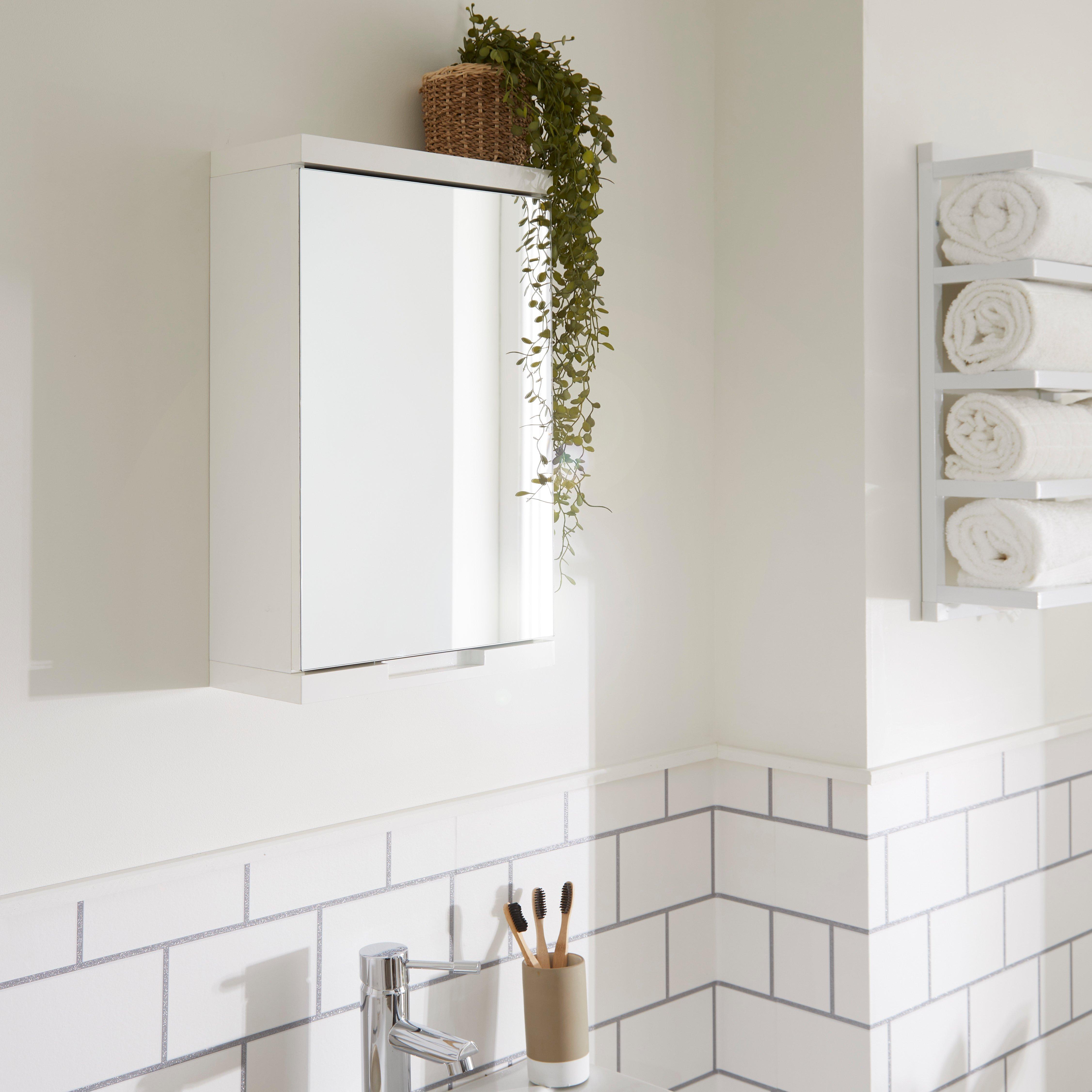 High Gloss Bathroom Single Door Mirror Cabinet
