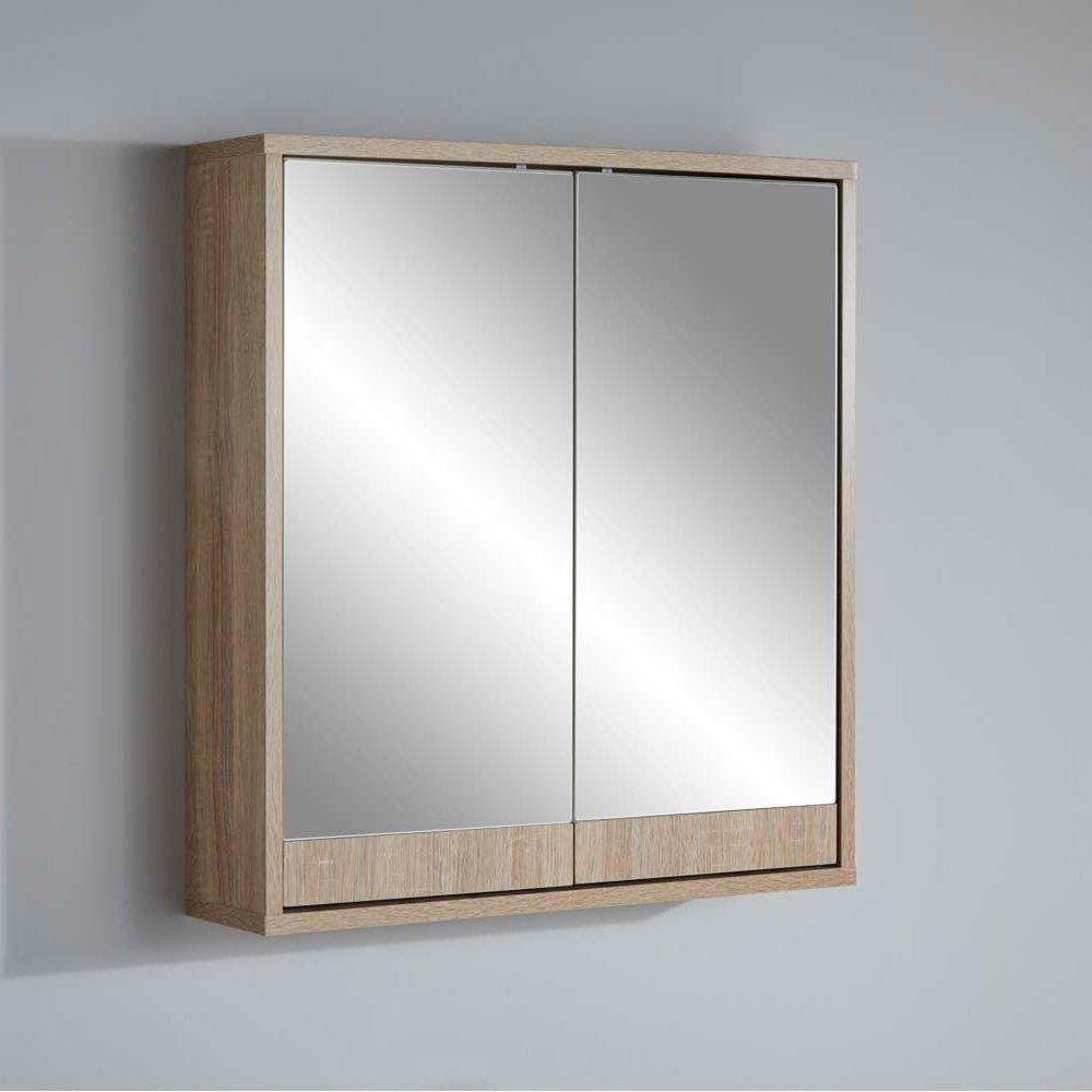Bathroom Mirrored Wood Effect Wall Mounted Storage Cabinet