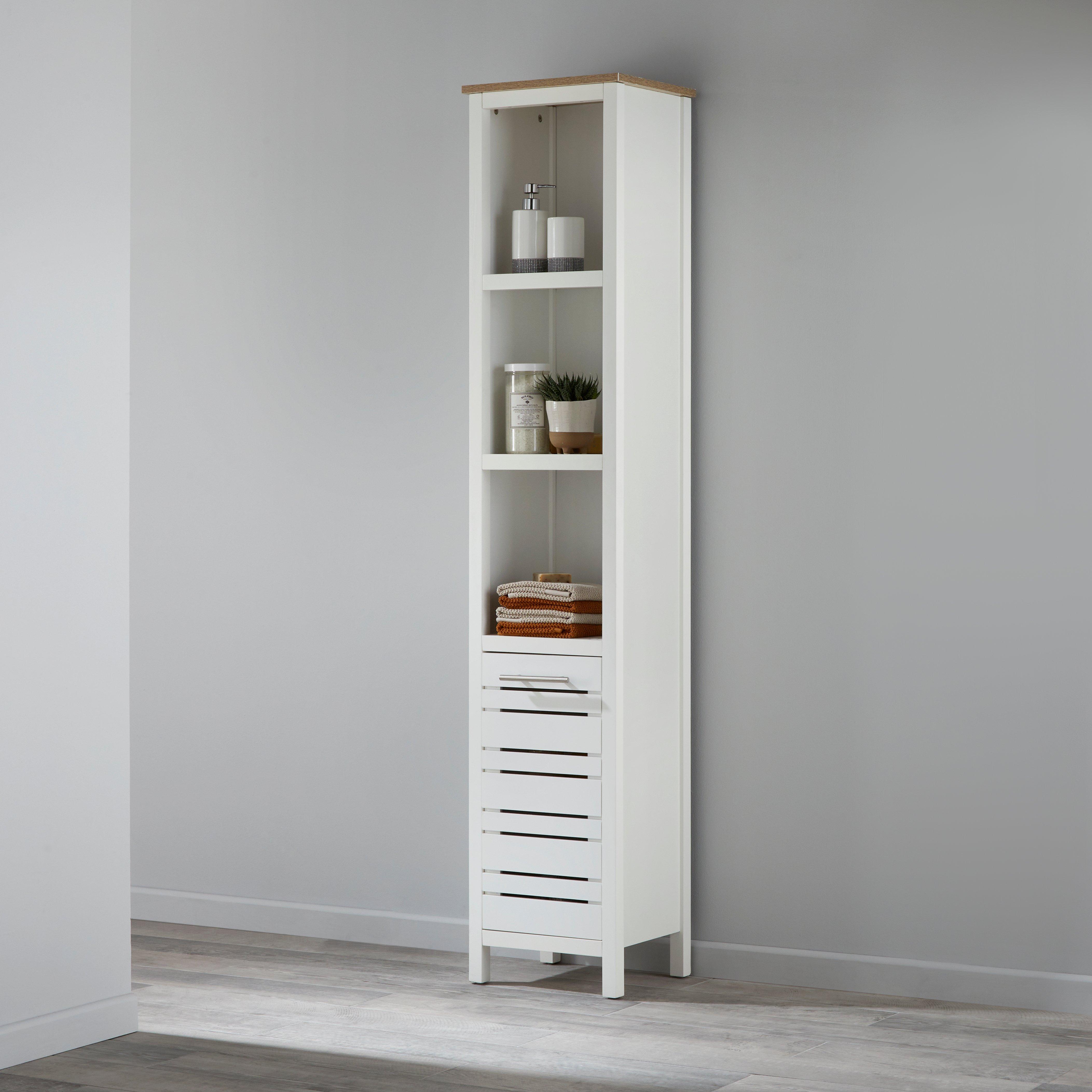 Two-Toned White Bathroom Tallboy Cabinet