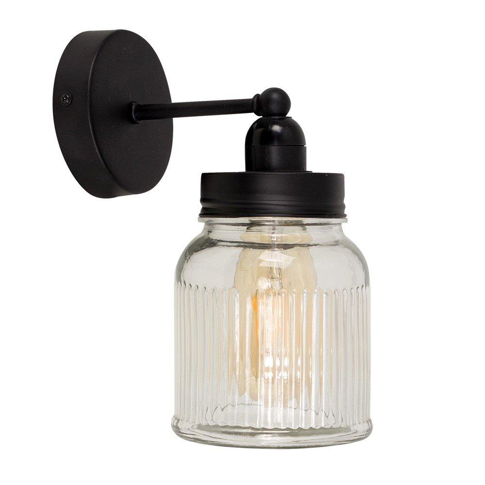 Cambourne Black Steampunk Wall Light with Jam Jar Shade