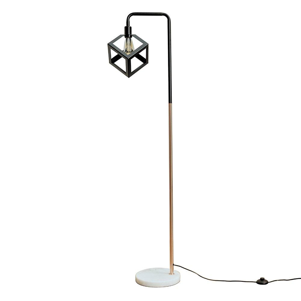 Talisman Black And Copper Marble Floor Lamp With Shade And LED Filament Bulb