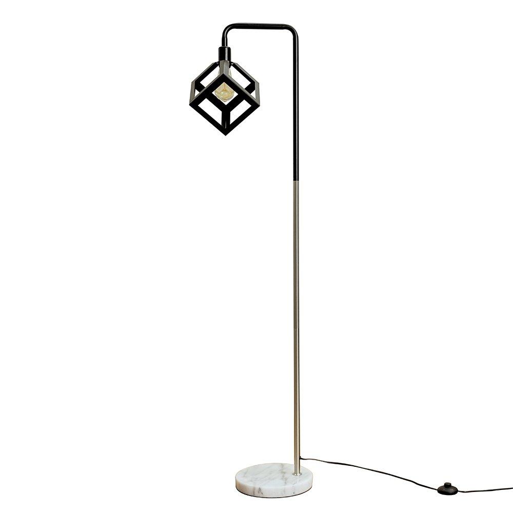 Talisman Black And Chrome Floor Lamp With Puzzle Shade Marble Base And E27 Filament Bulb