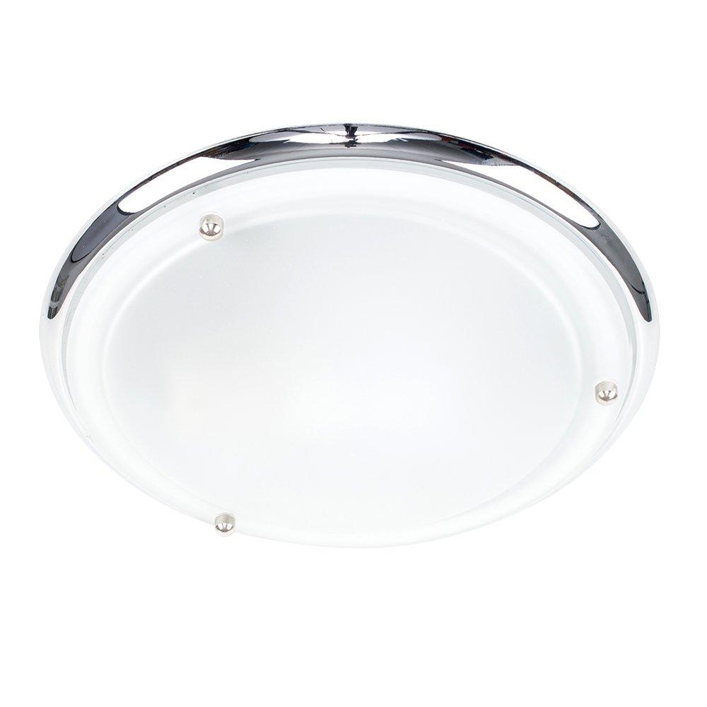 Round Glass 1 Light Chrome Flush Ceiling Light, IP44