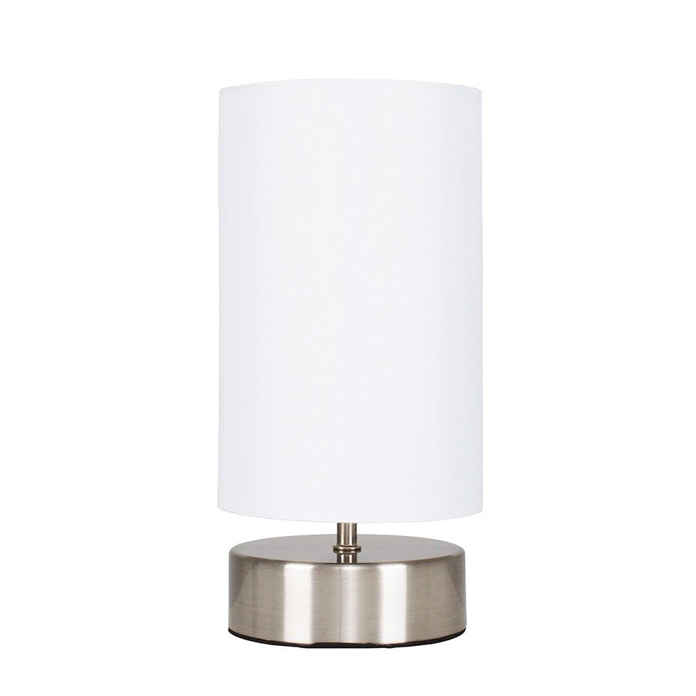 Francis Brushed Chrome Touch Table Lamp with White Shade