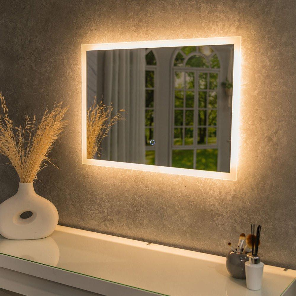 Bathroom Mirror with Touch Control LED Light and Demister Pad