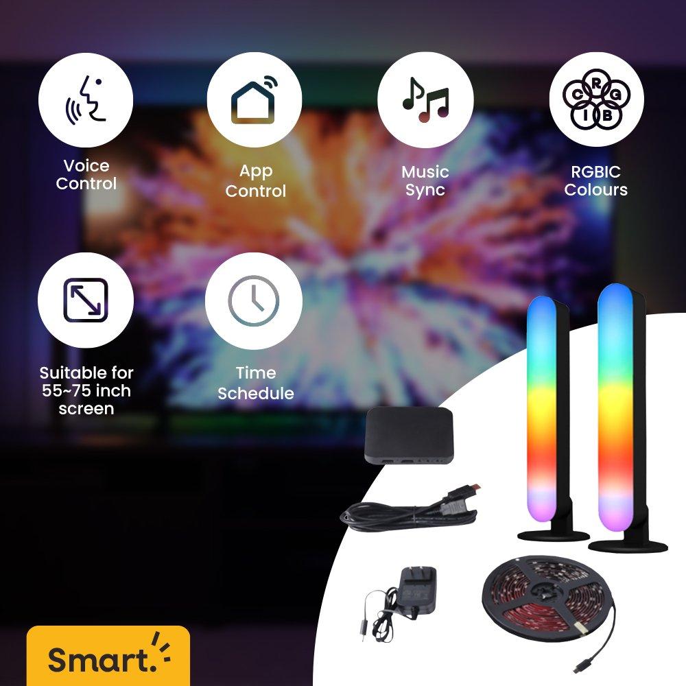 Smart Colour Changing RGBIC Light Bars TV Backlight Kit With App Control And Music Sync