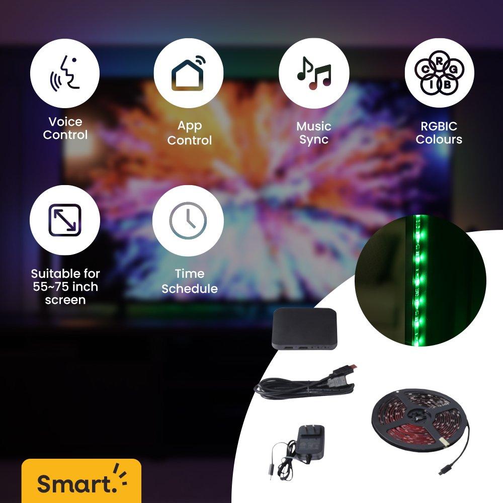 Smart Colour Changing RGBIC TV Backlight Strip Light With App Control And Music Sync