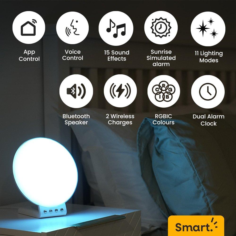 Smart Sunrise Alarm Clock 2in1 With Wireless Charge