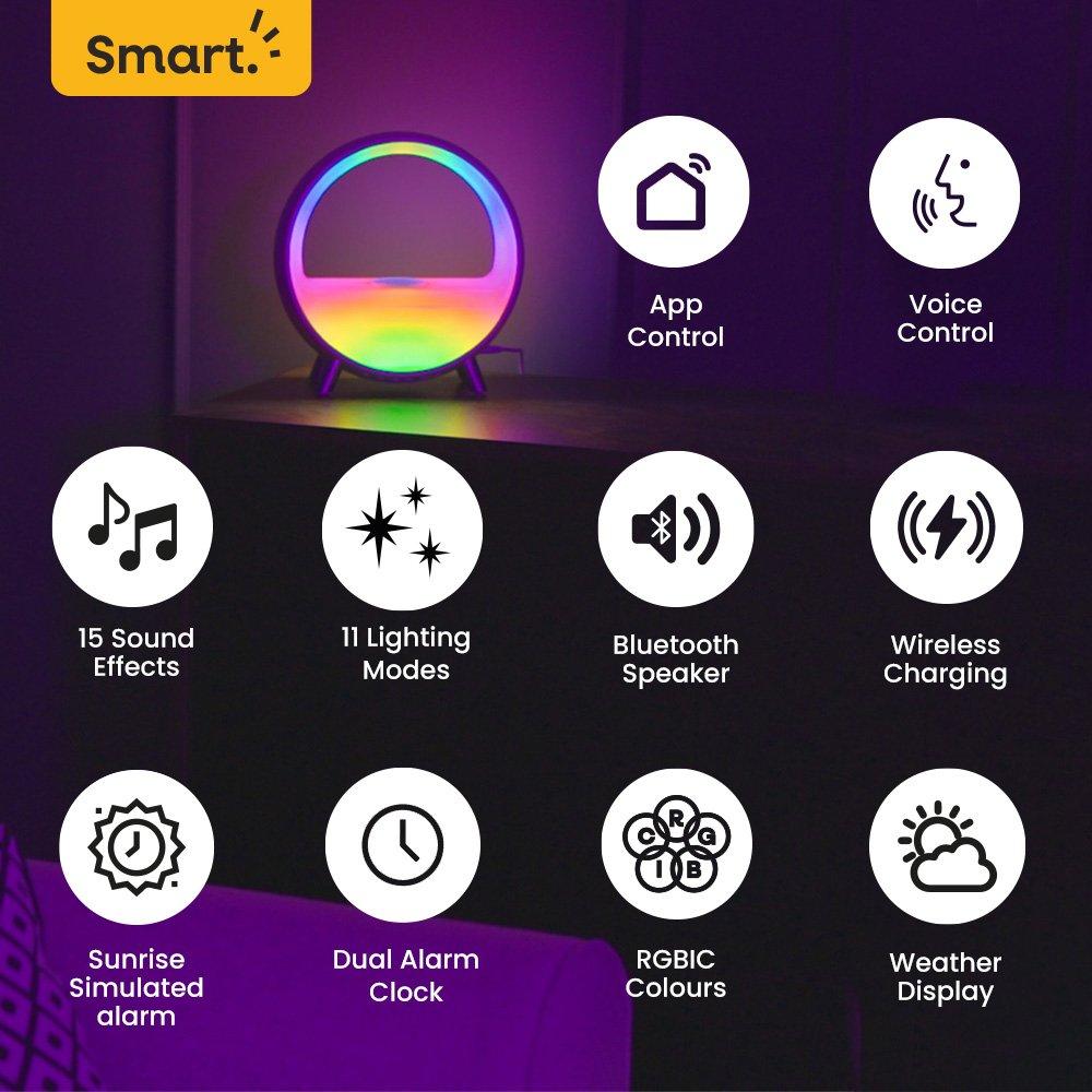 Large Smart Sunrise Alarm Clock With Wireless Charging And Bluetooth Speaker