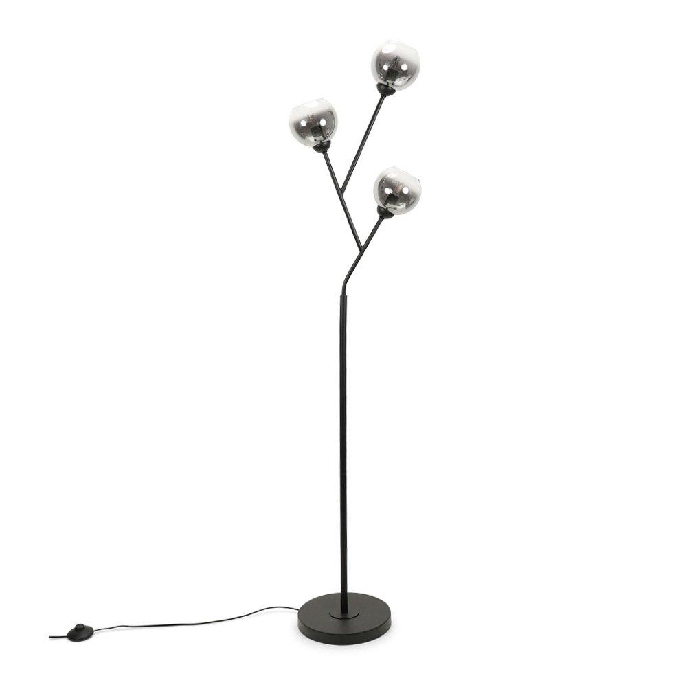 Aria 3 Way Black Metal Floor Lamp With Smoked Glass Lampshade