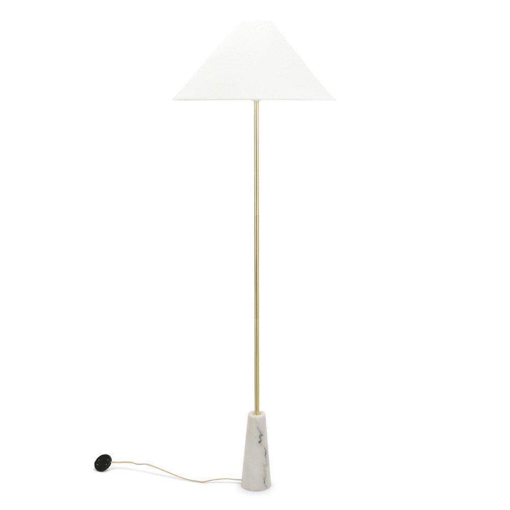 Margot White Marble Base Floor Lamp With Tapered Linen Lampshade