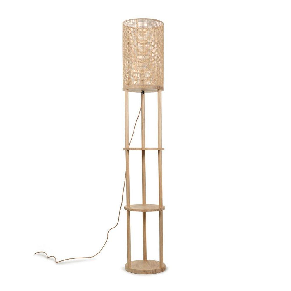 Elsa Natural Wooden 3 Tier Floor Lamp With Bamboo Shade