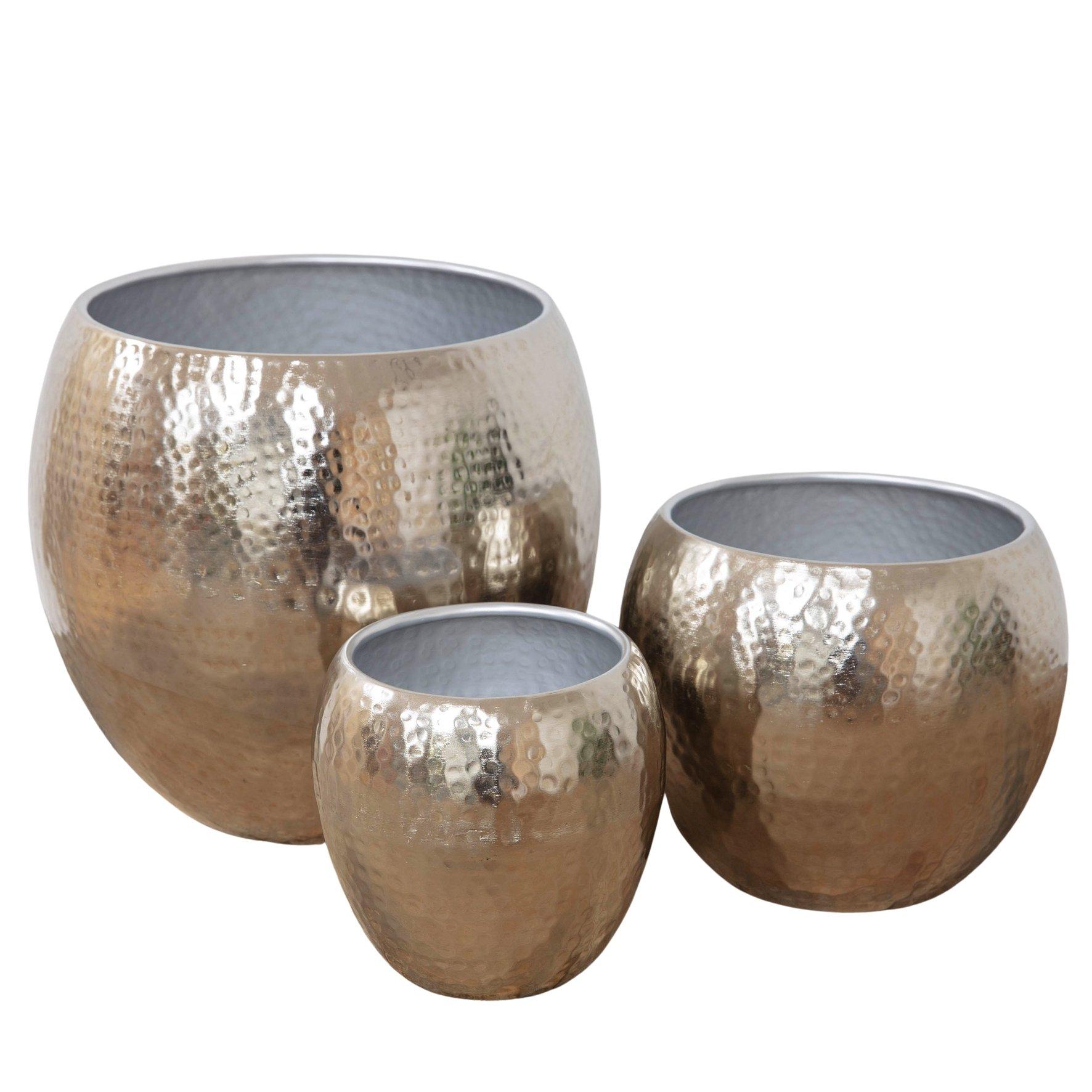 Set of 3 Textured Silver Metal Planters