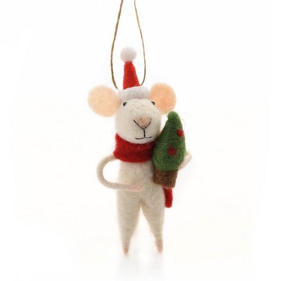 The Christmas Gift Co. Felt Mouse With Tree Decoration 13cm 1