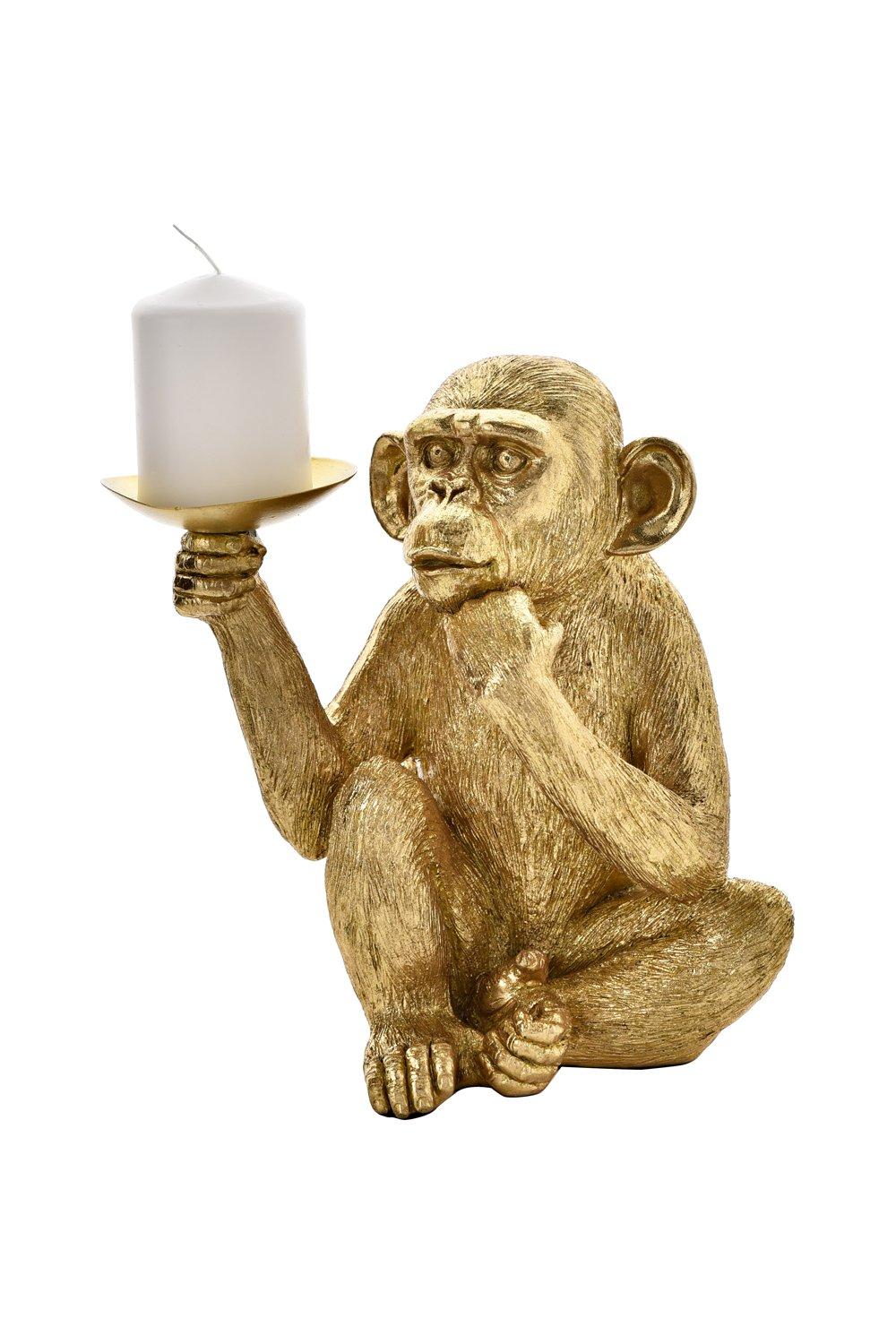 Hestia Monkey Pillar Candle Holder 24cm|gold