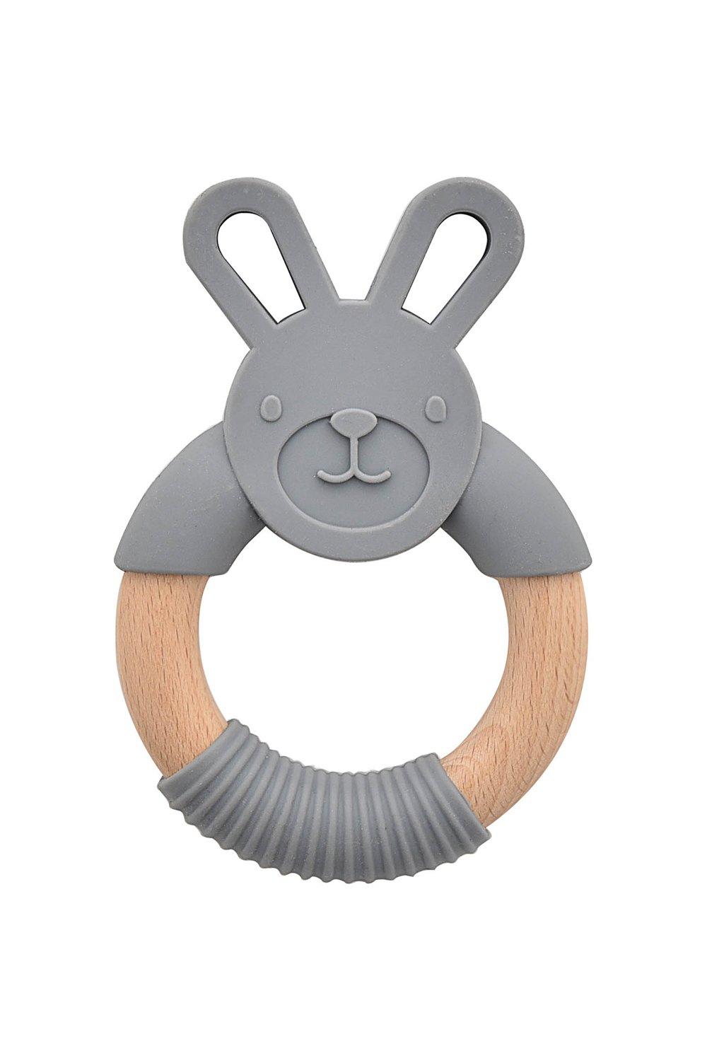 Wood & Silicone Bunny Teether Blue