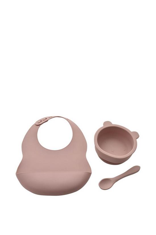 Bambino by Juliana Silicone Feeding Set Bib Bowl & Spoon Pink 1
