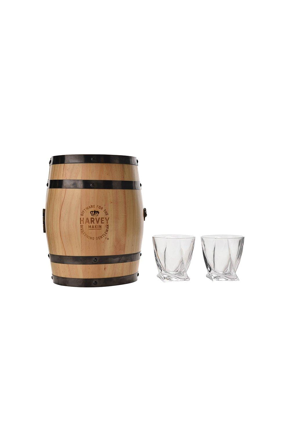 10oz Whiskey Glasses in Rustic Wooden Cask
