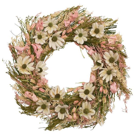 Artificial Flowers | Dried Floral Wreath - Pink & White | Hestia